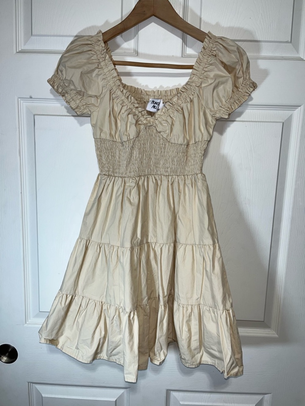 Princess Polly Cream Smocked Tiered Mini Dress